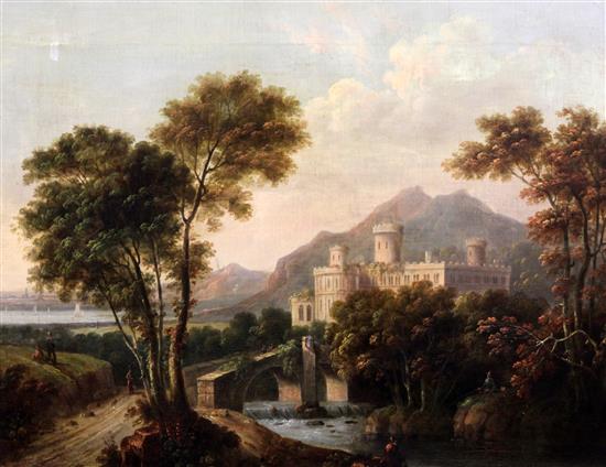 Mid 19th century English School Castle in an extensive landscape, 19 x 24.5in.